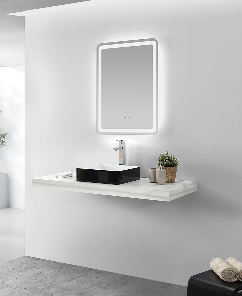 Quadratische Form Weiß innen und Schwarz außen Arbeitsplatte Becken von